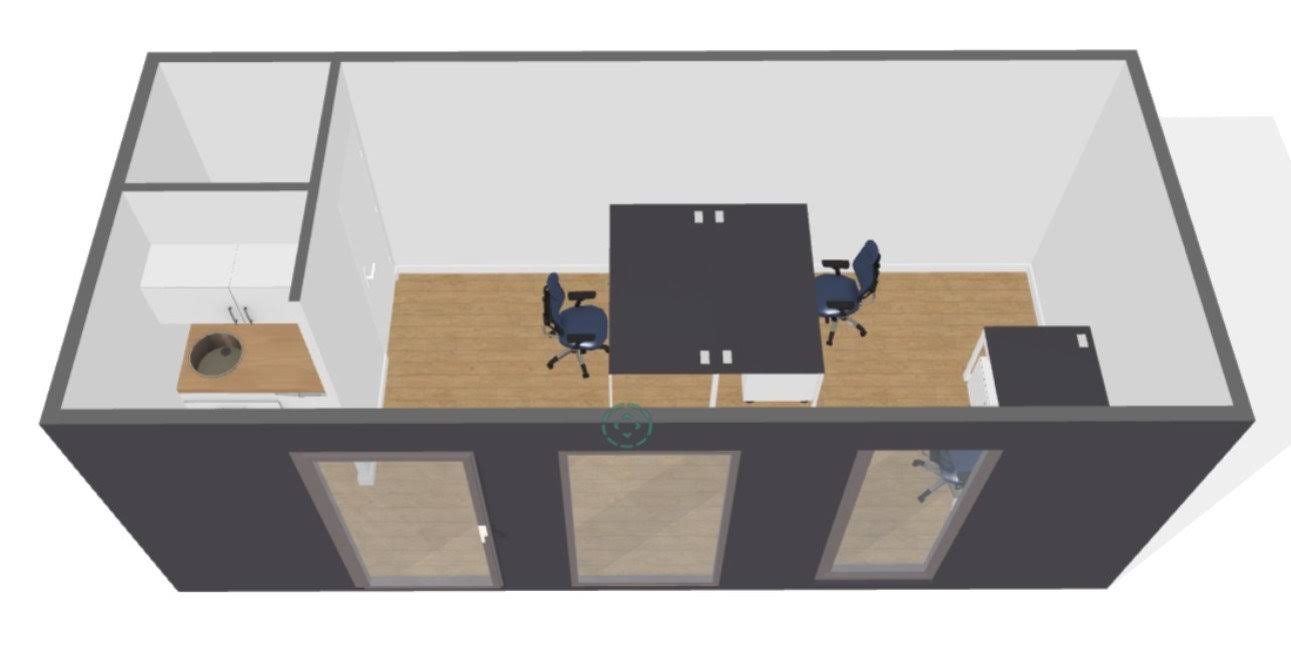 Contenedor de oficina de 21 m² con WC y cocina pequeña. - Imagen 4
