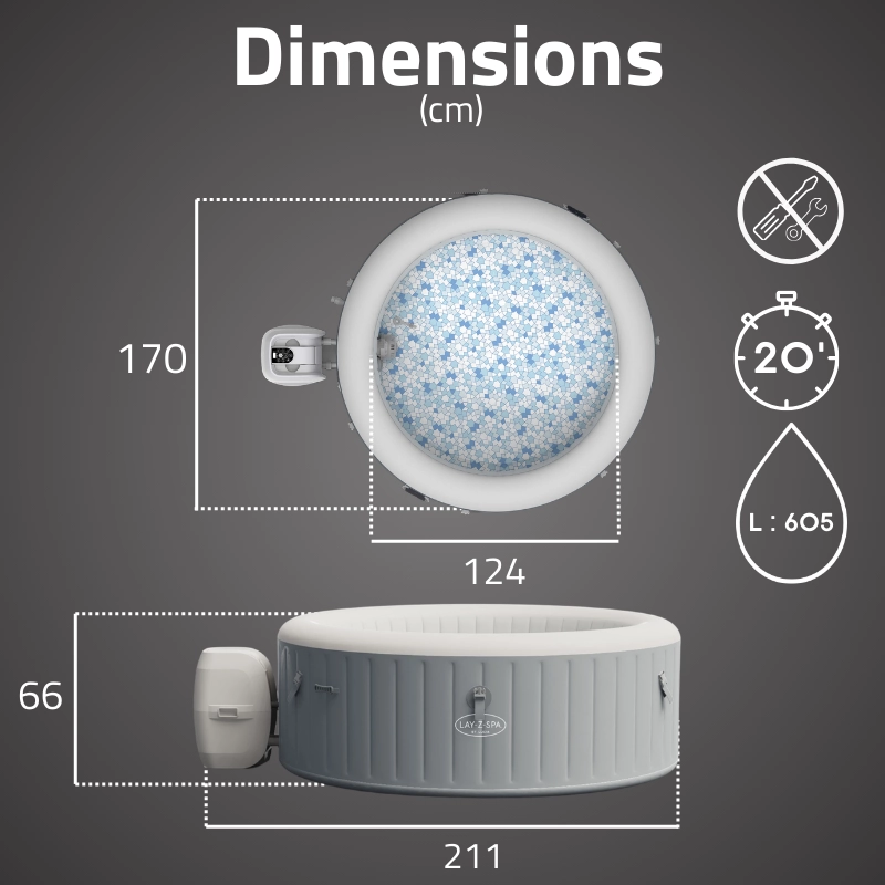Piscina spa lay-z-spa st. lucia ø 170×66 cm. con 110 airjets. calefactable hasta 40º, capacidad 2-3 personas - Imagen 2